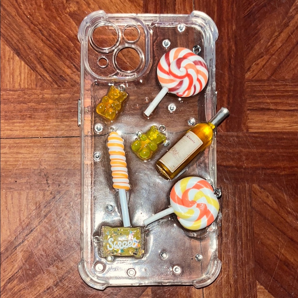 Iphone15 Handmade Clear Decorative Phone Case with Candy Design